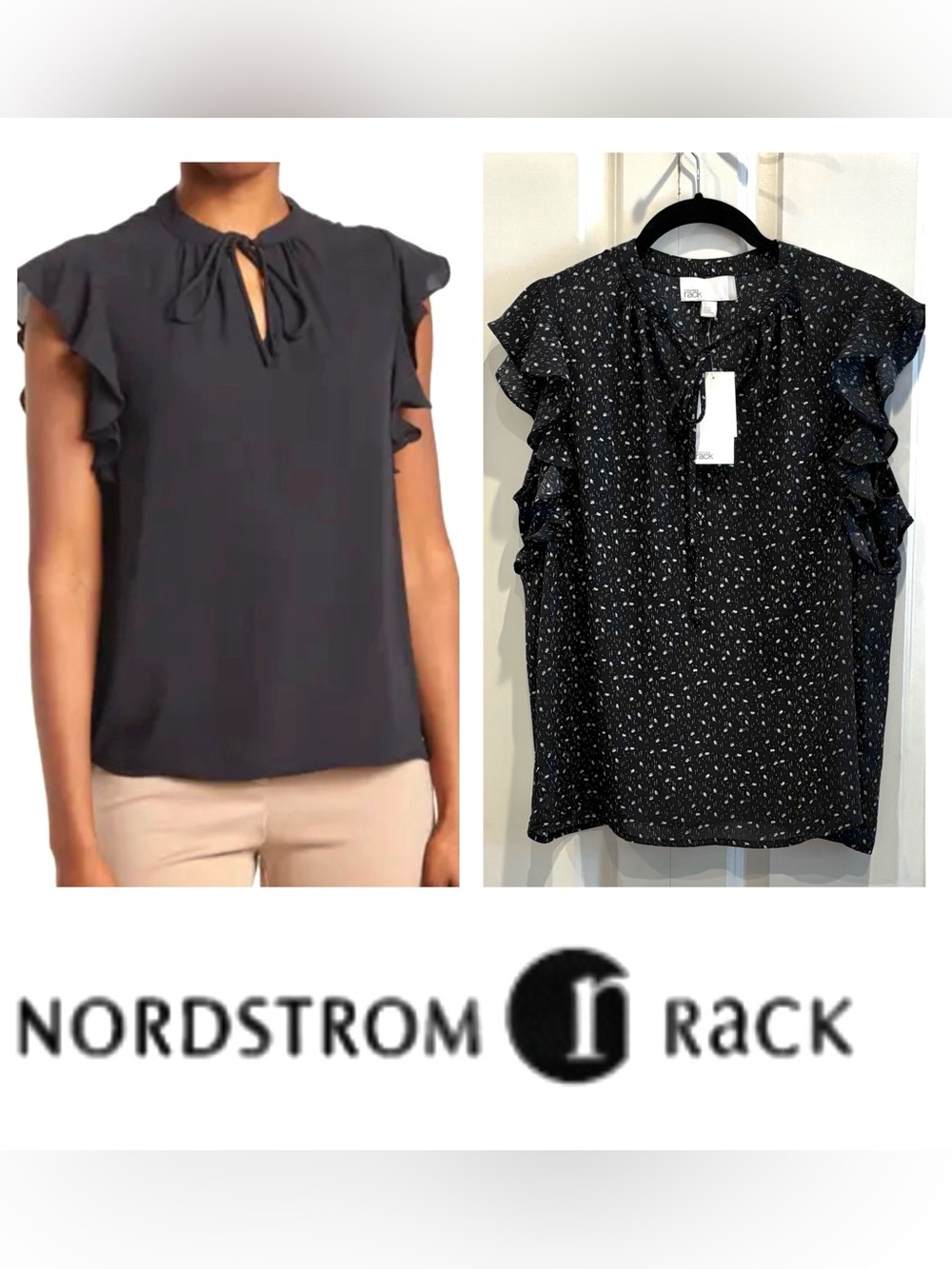 NEW Nordstrom Rack Ruffle Sleeve Tie-Neck Top